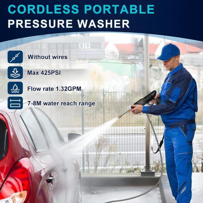 Cordless Portable Pressure Washer Gun 48V 12000mah High Pressure Water Gun Wireless High Pressure Washer Water Spray Gun for Car Wash Bike Washing Cleaning (Electric car wash Gun 2 Battery 2) - Image 4