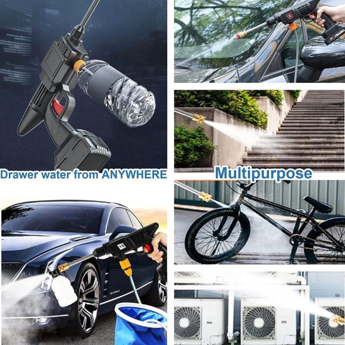 Cordless Portable Pressure Washer Gun 48V 12000mah High Pressure Water Gun Wireless High Pressure Washer Water Spray Gun for Car Wash Bike Washing Cleaning (Electric car wash Gun 2 Battery 2) - Image 5
