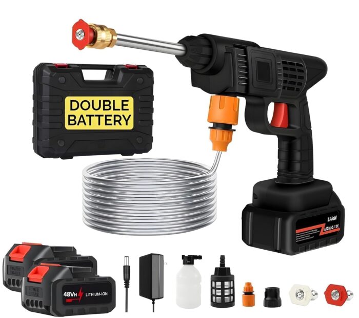 Cordless Portable Pressure Washer Gun 48V 12000mah High Pressure Water Gun Wireless High Pressure Washer Water Spray Gun for Car Wash Bike Washing Cleaning (Electric car wash Gun 2 Battery 2)