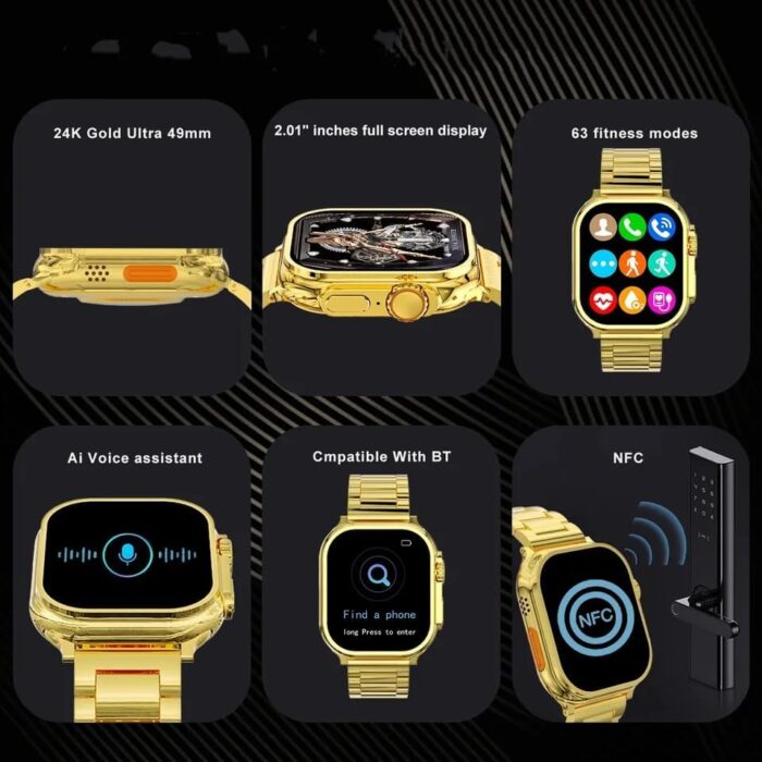 Ultimate Premium 24K Ultra Watch Gold Edition | Ultra HD Display | Bluetooth Calling | Wireless Charging | Unlimited Watch Faces | Multiple Sports Mode - Image 4