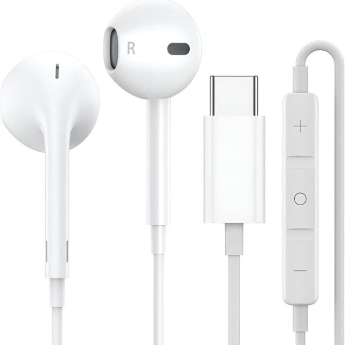 iPhone 15 Series Type-C HandsFree Earphone Wired with Microphone & Noise Cancelling in-Ear Headset Earbuds for iPhone 15/15 Plus/ 15 Pro/ 15 Pro Max Only - [White]