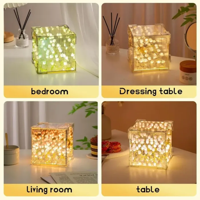 Tulip Night Light Lamp | Cute Flower Bedroom Sleeping Lamp DIY Cube Tulip Lamp | Mirror Tulip Night Light Desk Ornaments for Bedroom (1 Psc) - Image 5