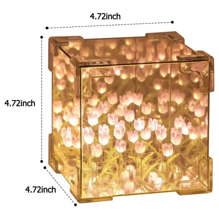 Tulip Night Light Lamp | Cute Flower Bedroom Sleeping Lamp DIY Cube Tulip Lamp | Mirror Tulip Night Light Desk Ornaments for Bedroom (1 Psc) - Image 4