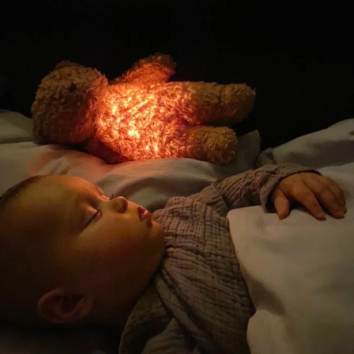 Baby Sound Light Bear Soothe Breathing, Sensory Details Music Lights Rhythmic Breathing Motion Musical for Children to Relax and Sleep Baby Toy Plush Best Gift for Kids - Image 2