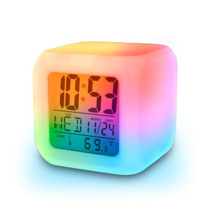 7 Colour Changing LED Digital Alarm Clock Table Watch with Date Time Temperature for Office Bedroom Multicolor