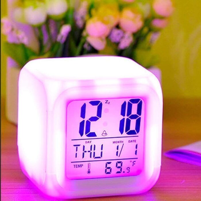 7 Colour Changing LED Digital Alarm Clock Table Watch with Date Time Temperature for Office Bedroom Multicolor - Image 7